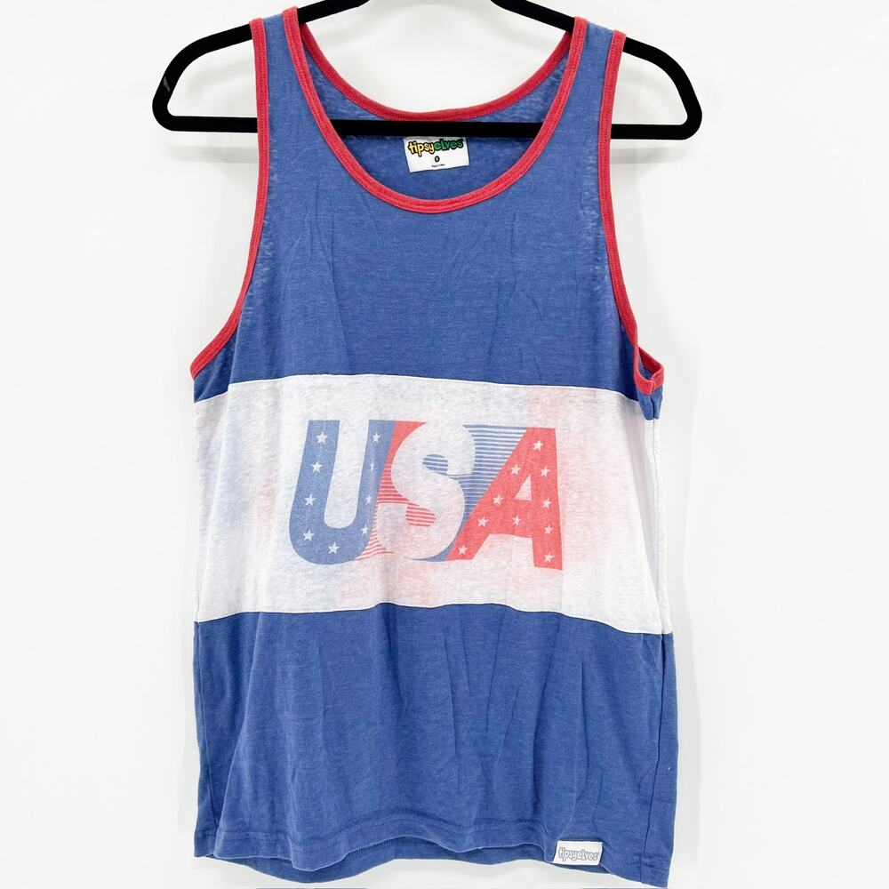 Tipsy Elves Men's Blue White Colorblock USA Tank Top‎ Size S